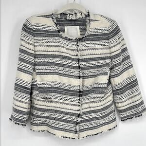 NVSCO Cropped Tweed Fringe Blazer Jacket Coat Medium 10 Striped Ladylike Coastal